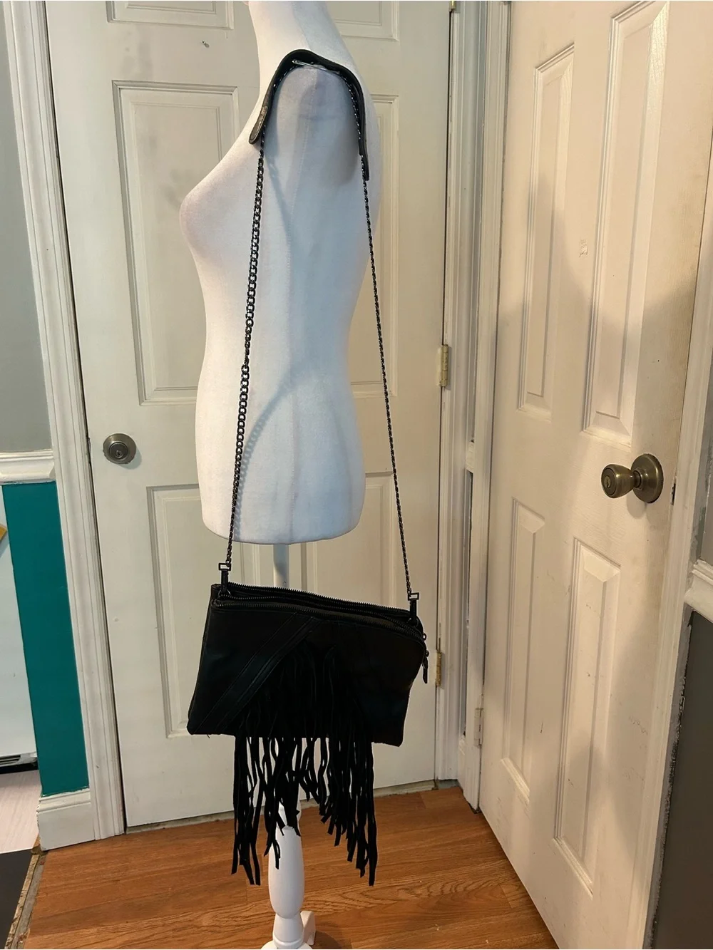 Vintage Steve Madden Fringe Crossbody Bag with Silver Chain